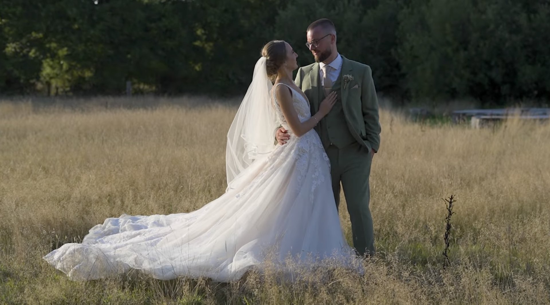 Bride and groom at golden hour